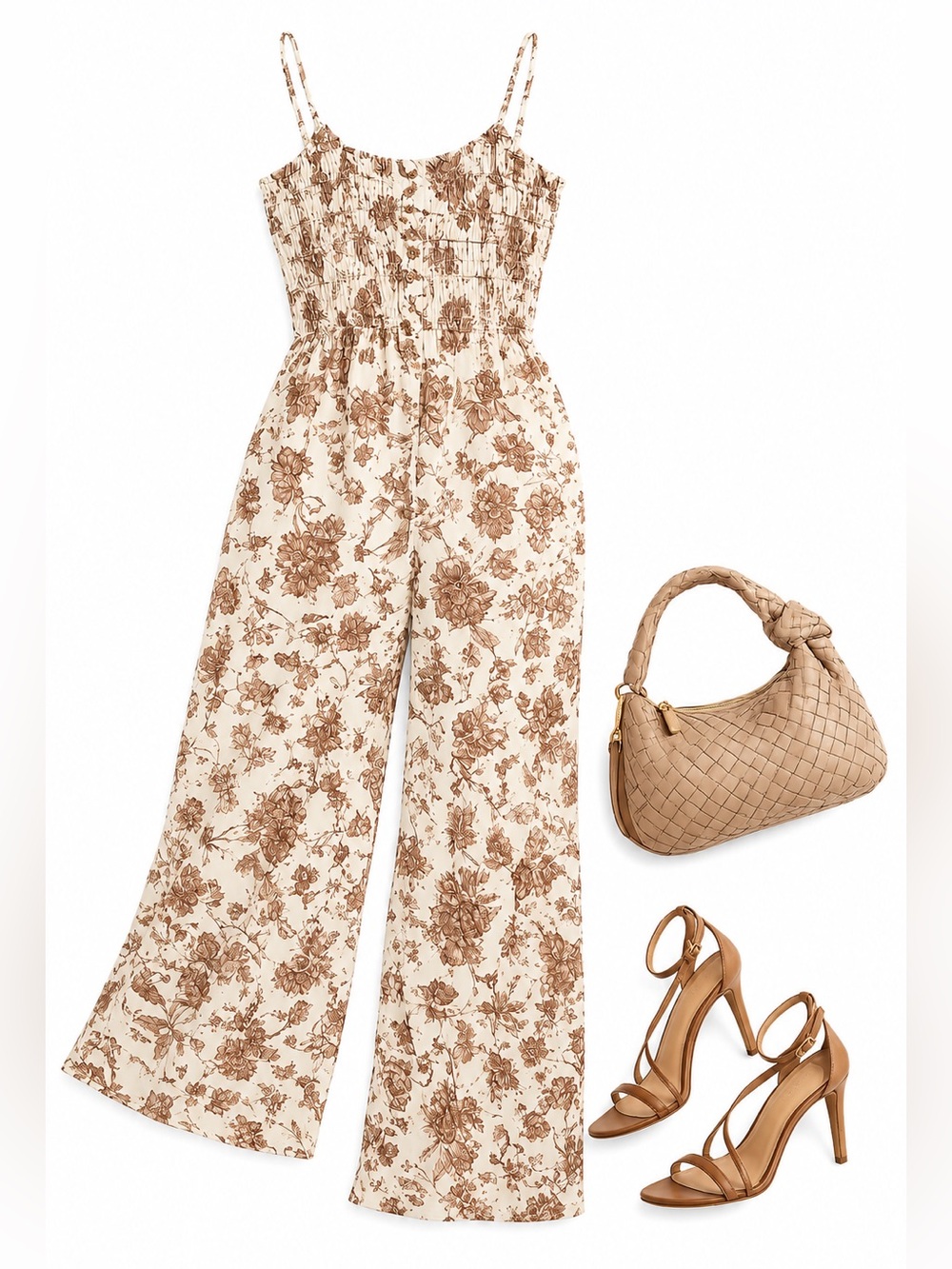 NWOT Jumpsuit Button-Front Floral Top in Cream and Brown size Small 🌺🌸🌻 BRB SL 2 - Picture 3 of 6